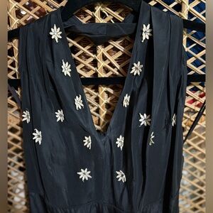 Black Vintage Halter Dress with Floral Embroidery 1950s